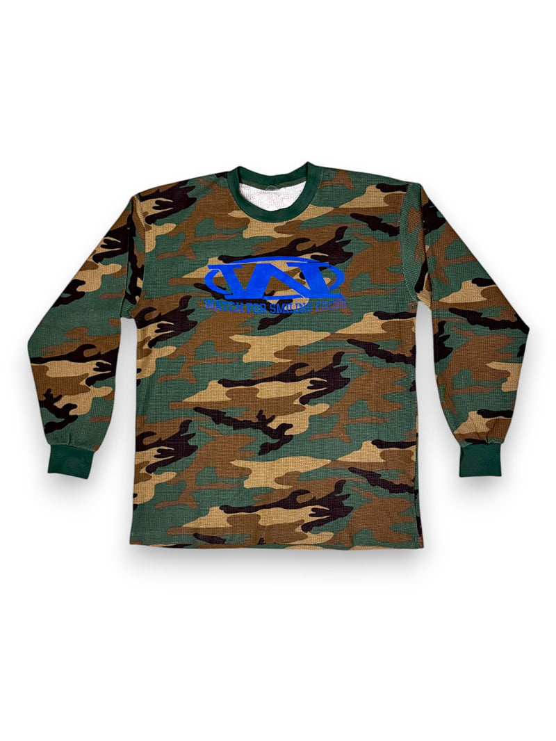 トップス VALLAD CAMO THERMAL L/S TEE Grey Camouflage Men's Long Sleeved Thermal Tee Shirt Cotton