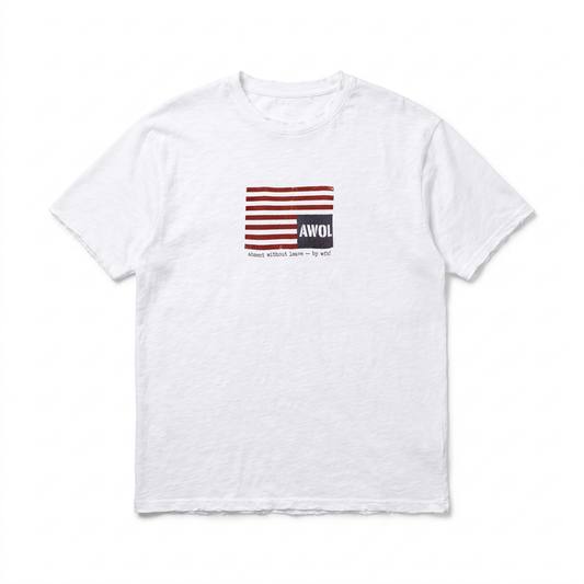 AWOL flag slub tee, white, 4 inch flag chest print